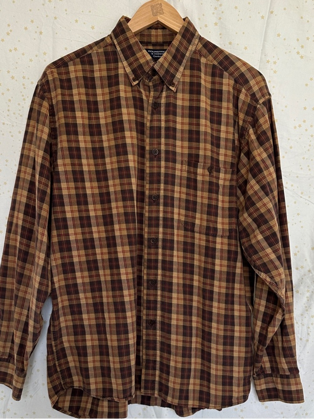 Roundtree & Yorke Brown Plaid Button-Down Shirt